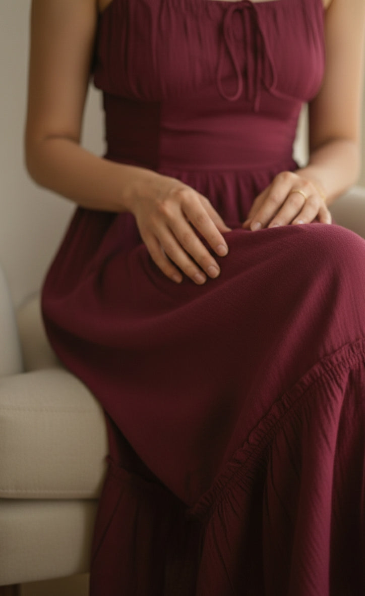 Aura Tiered Maxi Dress – Burgundy