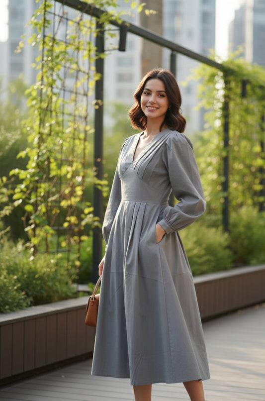 Elegance Midi Dress – Dove Gray