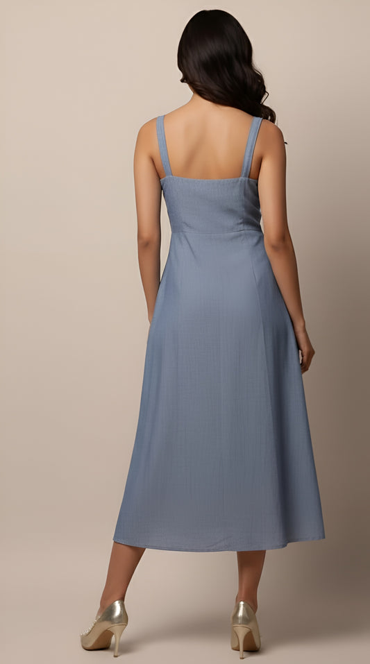 Azure Étoile Midi Dress – Chambray Blue