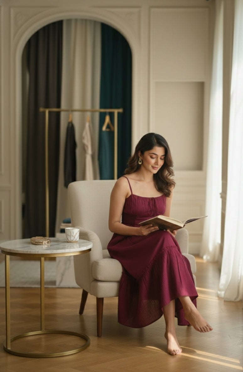 Aura Tiered Maxi Dress – Burgundy