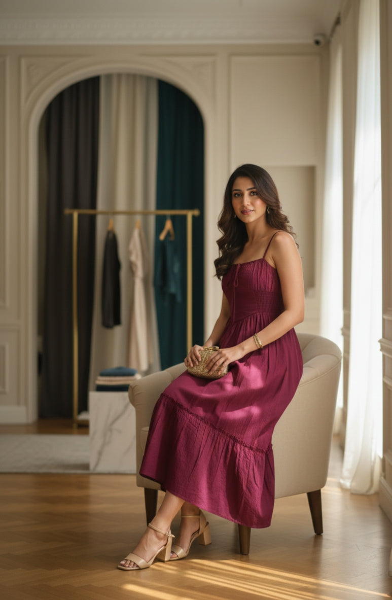 Aura Tiered Maxi Dress – Burgundy