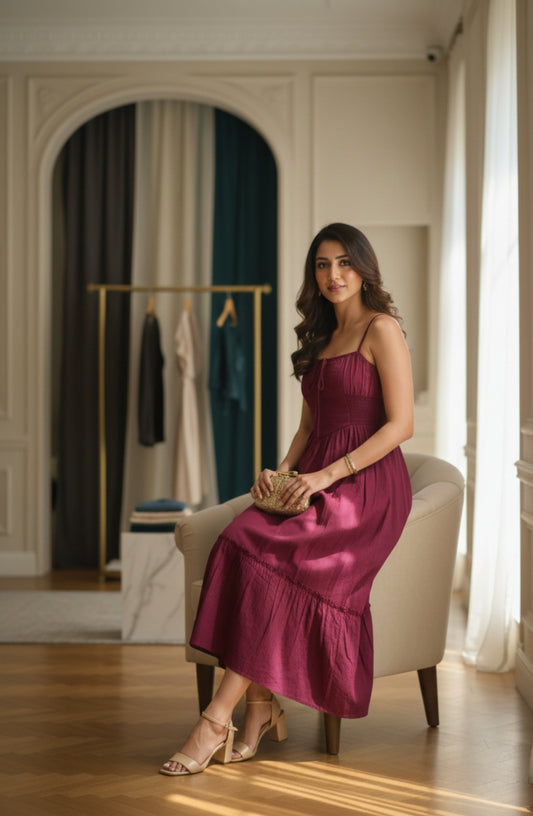 Aura Tiered Maxi Dress – Burgundy