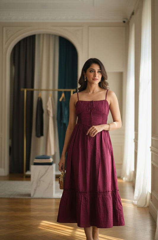 Aura Tiered Maxi Dress – Burgundy