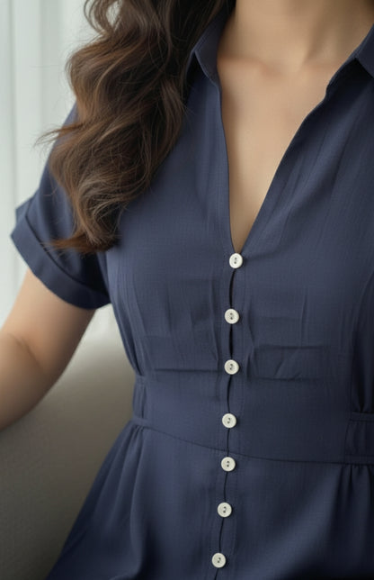 The Everyday Chic Midi Shirtdress – Deep Navy