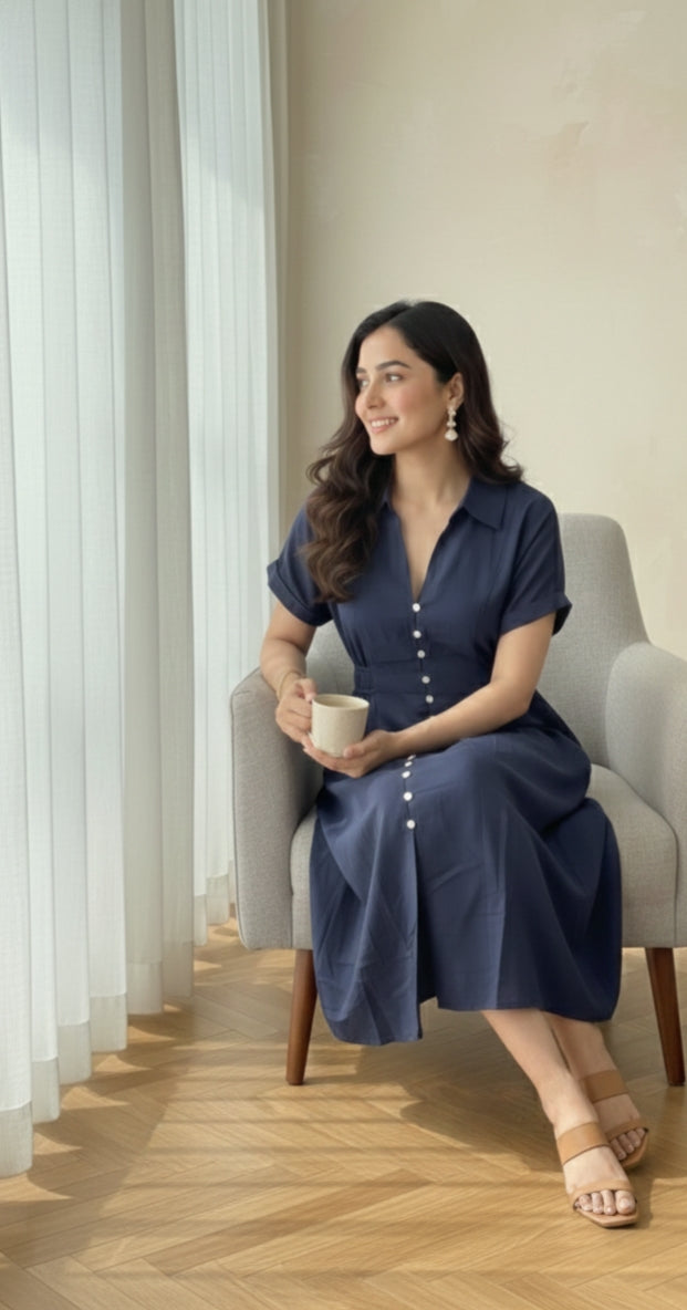 The Everyday Chic Midi Shirtdress – Deep Navy