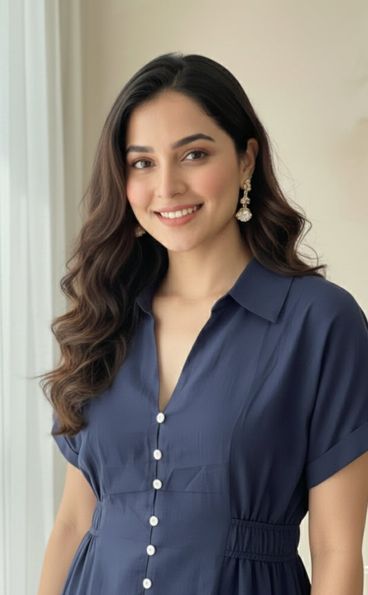 The Everyday Chic Midi Shirtdress – Deep Navy