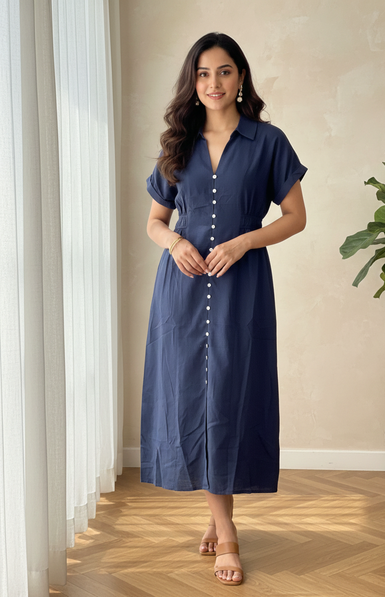 The Everyday Chic Midi Shirtdress – Deep Navy