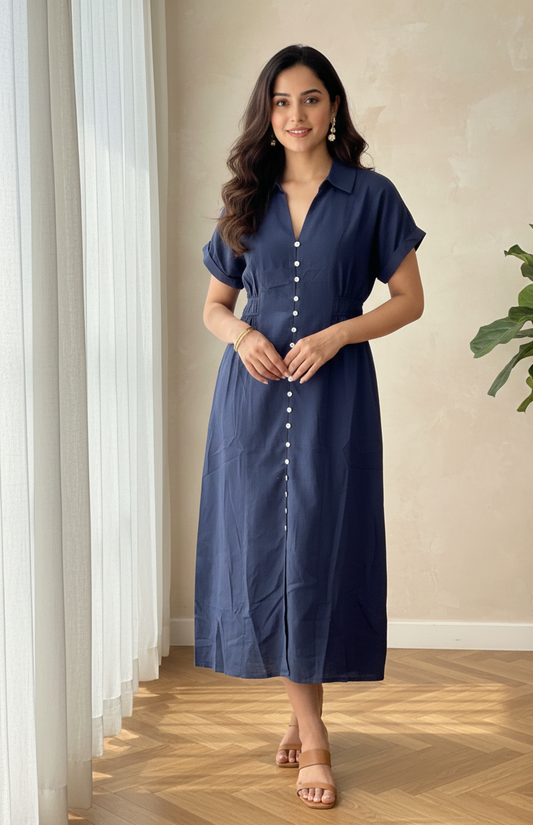 The Everyday Chic Midi Shirtdress – Deep Navy