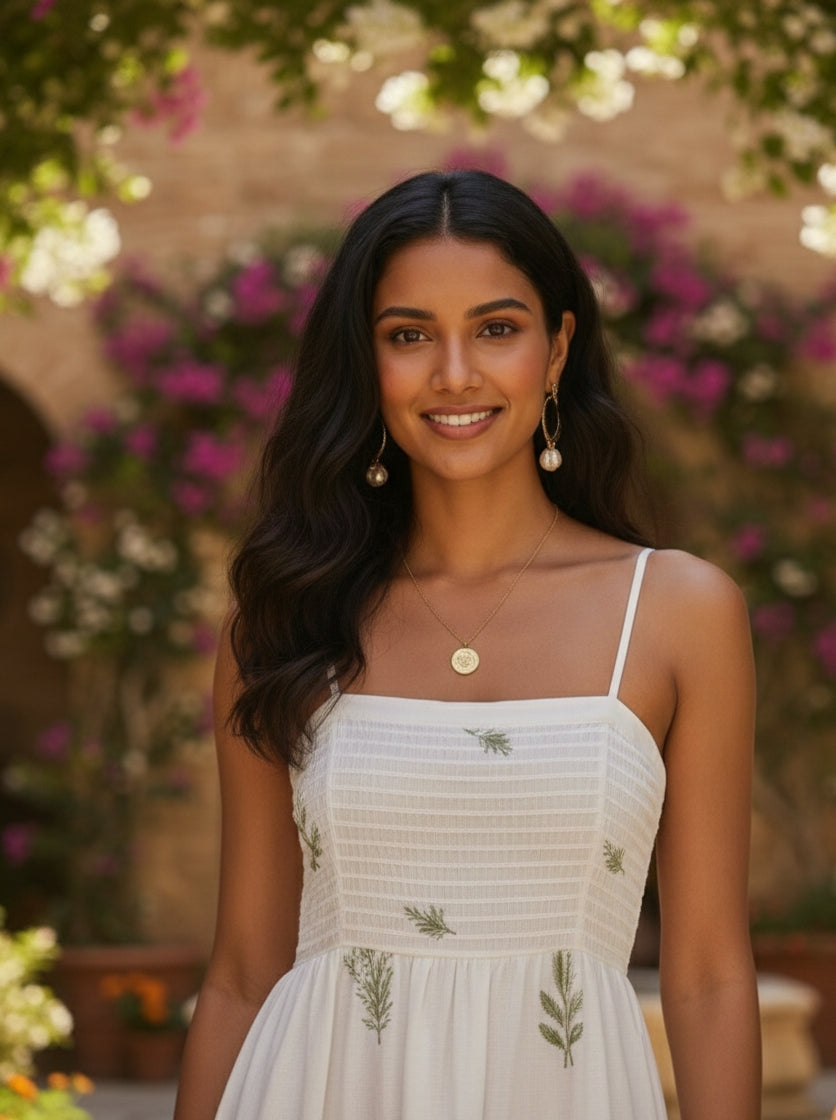 Mediterranean Breeze Maxi Dress – White | Embroidered Summer Cotton Dress