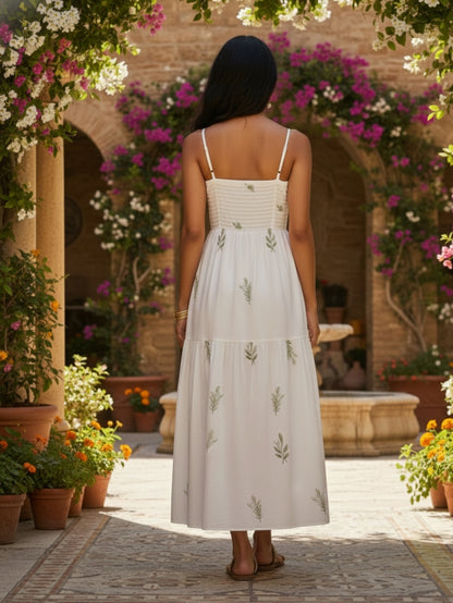 Mediterranean Breeze Maxi Dress – White | Embroidered Summer Cotton Dress