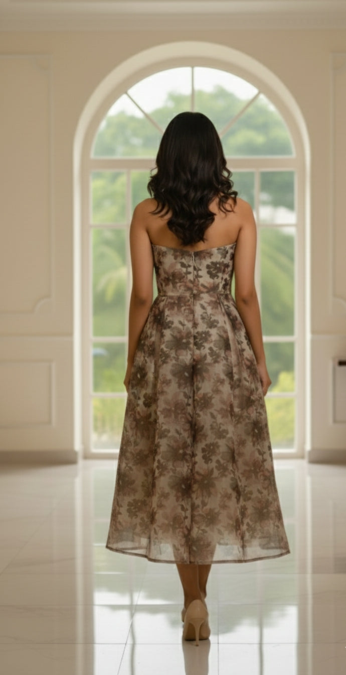 Serene Meadow Strapless Midi Dress