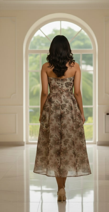 Serene Meadow Strapless Midi Dress