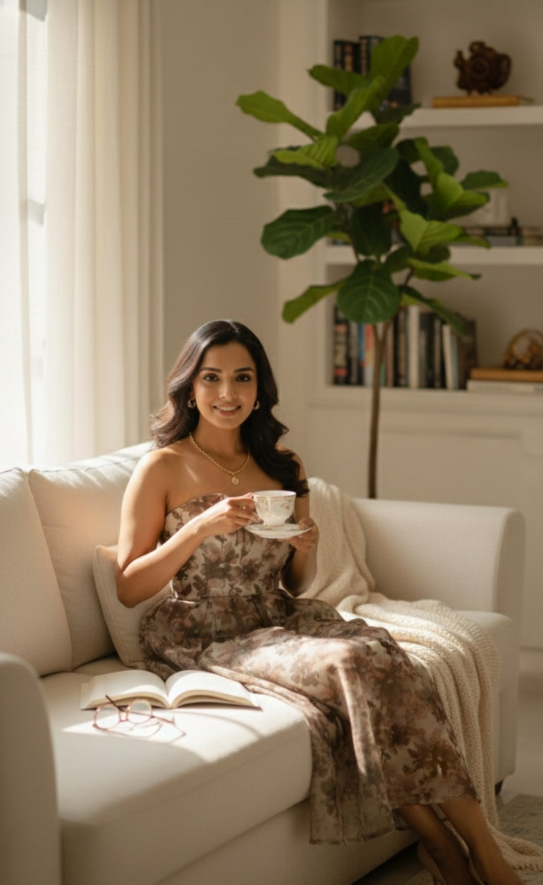 Serene Meadow Strapless Midi Dress